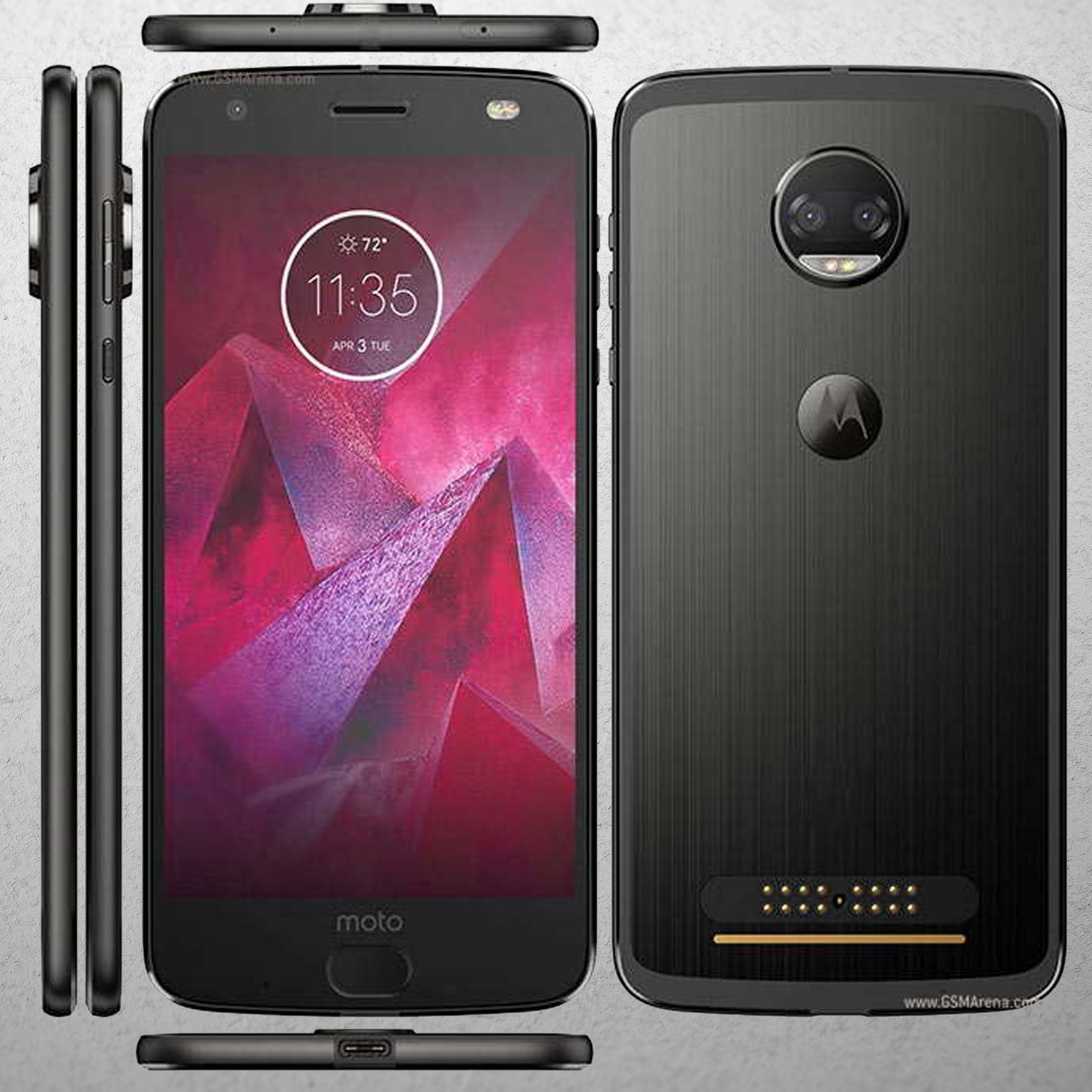 The Motorola Moto Z2 Force and Z2 Force Play, The cutting-edge smartphones, showcased from both front and back angles.