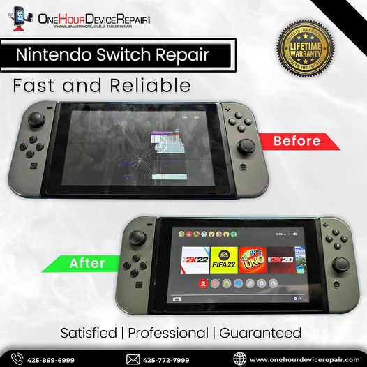 Nintendo Switch LCD Repair Skilled staff Free diagnostics Lifetime warranty Trustworthy Nintendo Switch repair service in Dubai provided by One Hour Device Repair. Nintendo Switch LCD Repair