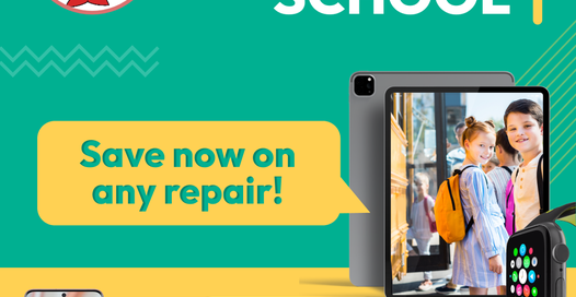 Image advertising a 'Back to School Sale' with a focus on 'One Hour Device Repair' for electronic devices.