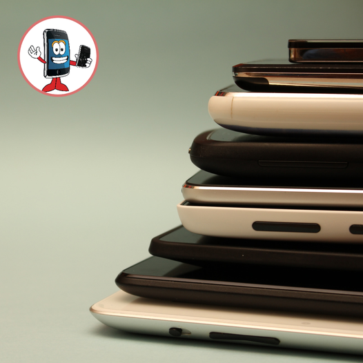 We have the preowned device youve been wishing for Dont A cell phone stack featuring a cell phone on top, advertising One Hour Device Repair as the solution for fixing your devices efficiently.