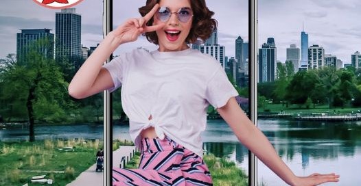 Woman capturing a selfie on an iPhone with the word 'selfie' displayed, showcasing the repaired iPhone Camera result by One Hour Device Repair.