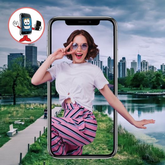 When your iPhone starts acting up the best decision you Woman capturing a selfie on an iPhone with the word 'selfie' displayed, showcasing the repaired iPhone Camera result by One Hour Device Repair.