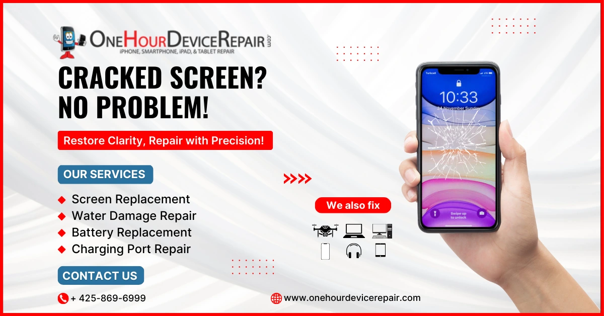 Cracked screen No problem Cracked Screen Replacement by One Hour Device Repair