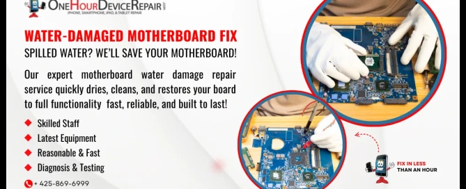 Water-Damaged Motherboard Fix: Revive Your Device, Don’t Replace It! by One Hour Device Repair