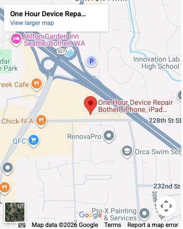 Bothell Location Map to the Bothell location of One Hour Device Repair